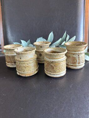 HandMade Artisanal Pottery Cortado 4oz Cup Set of 5 Earthtones/Speckled PreOwned